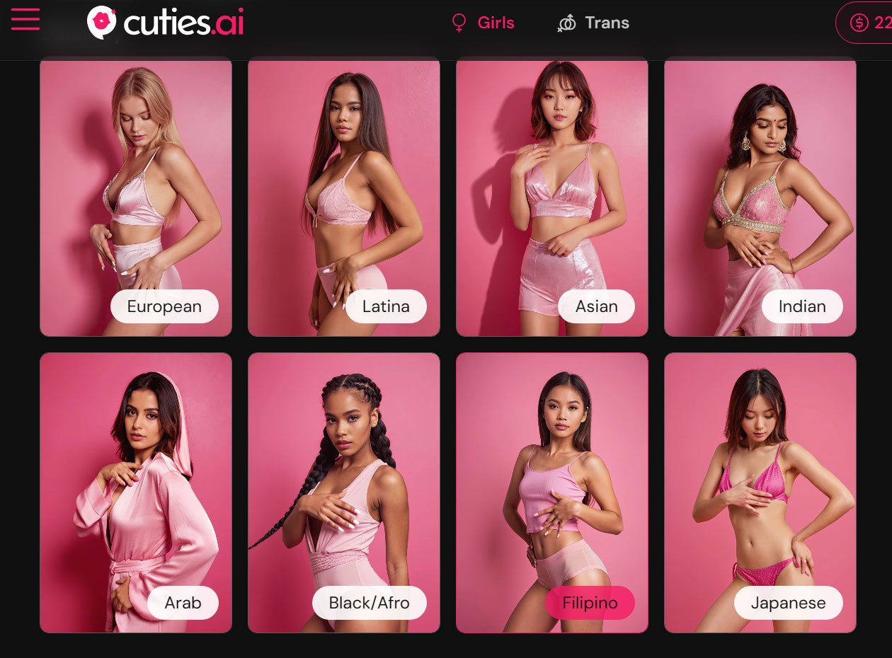 Ethnicity selection screen when creating an ai partner at cuties